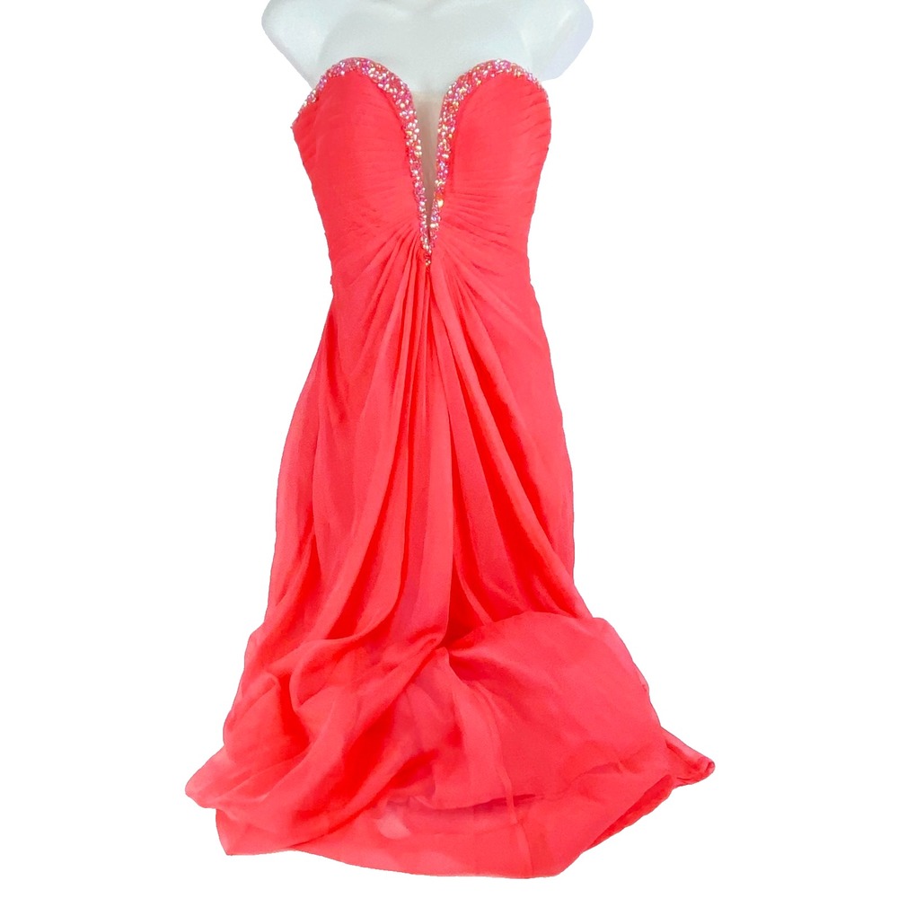 La Femme Strapless Gown Women's 4 Beaded Dress Coral Wedding Prom Bridesmaid